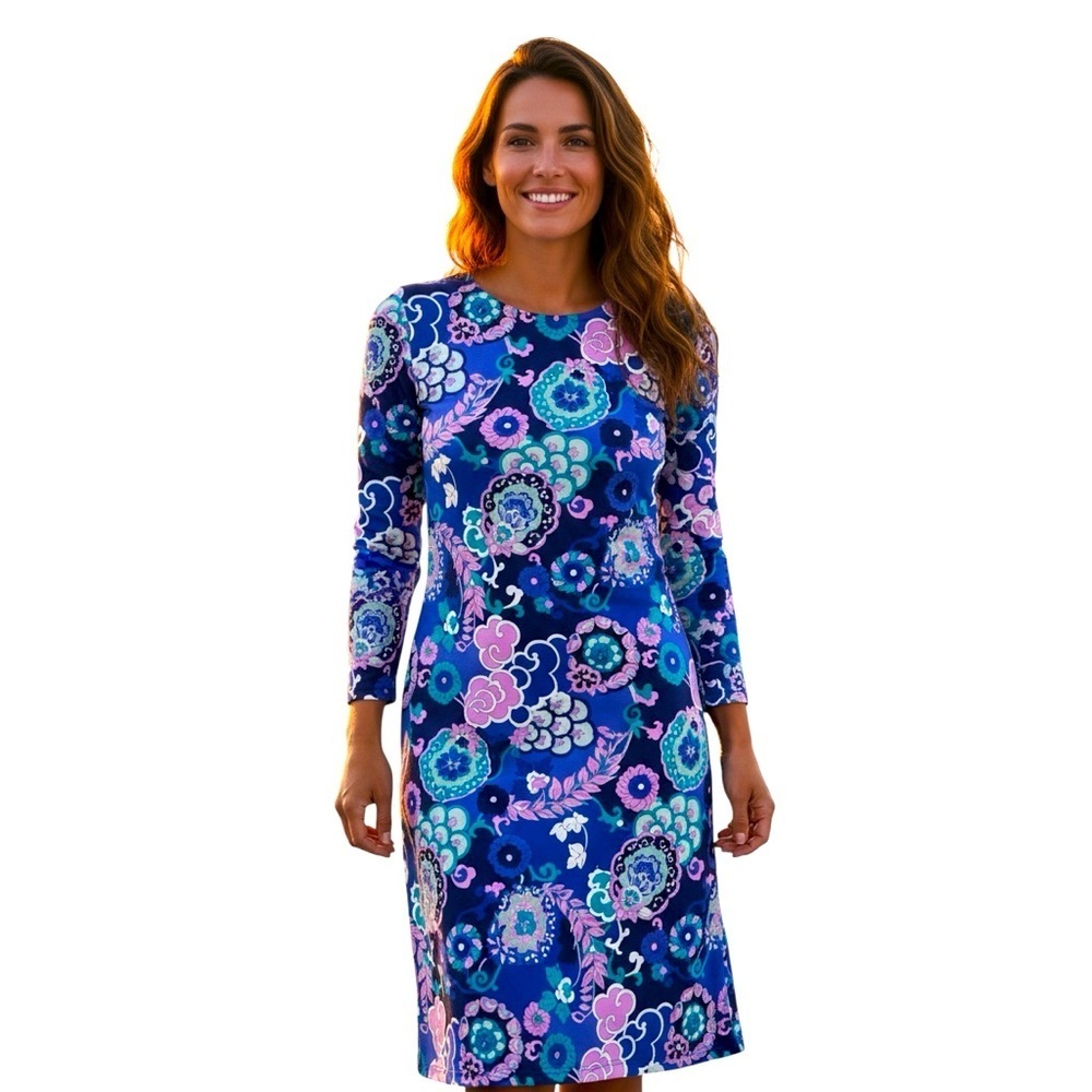 TALBOTS Women’s Blue and Pink Paisley Patterned Dress Size P 70s psychedelic fun